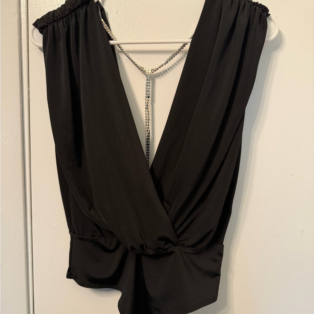 Windsor Black Bodysuit with Silver Chain Detail